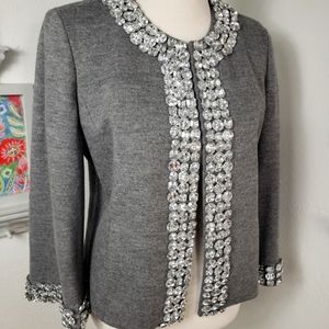 Ellen Tracy Gray w/ GLASS Crystals Coat Jacket Blazer Pockets Formal NWOT sz 6